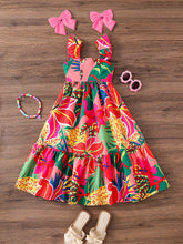 Young Girl Woven Tropical Floral Square Neck Fitted Camisole Dress